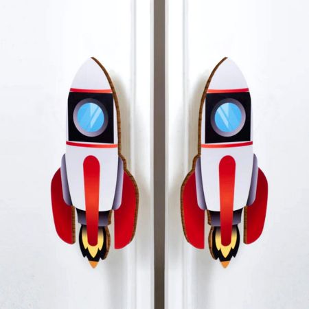 Handcrafted Acacia Wood Rocket Cupboard Handles Set